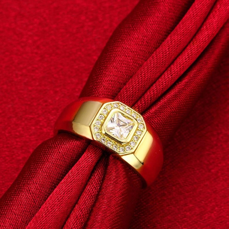 Uloveido 9 mm Gold Plated Square Cubic Zirconia Wedding Engagement Promise Rings for Men -friend Father's Day Gifts KR204-6 - Image 5